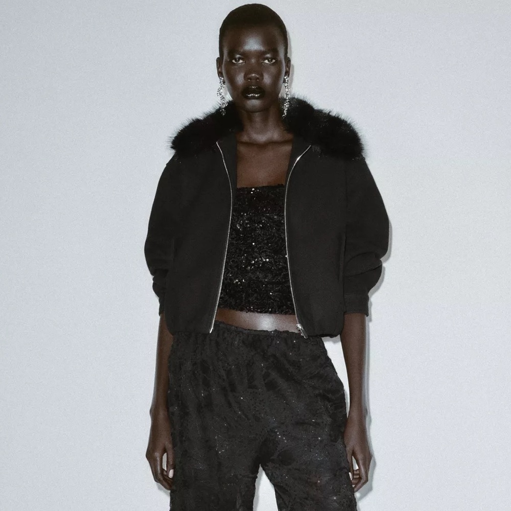 Zara Fur Lapel Bomber Jacket
